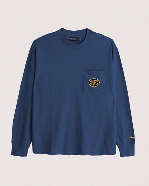 Синий лонгслив с вышивкой и карманом на груди L48 L48 от онлайн-магазина Abercrombie.ru